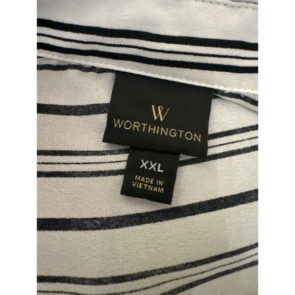 Worthington Womens XXL Blouse Striped Button-Down Blouse Black & White Career - Picture 2 of 4